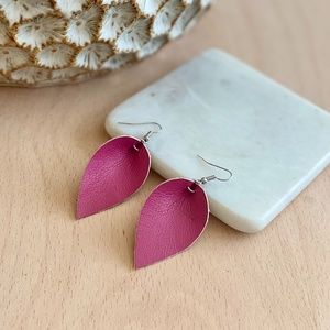 Vegan Leather Mini Earrings - Rosebud & Silver